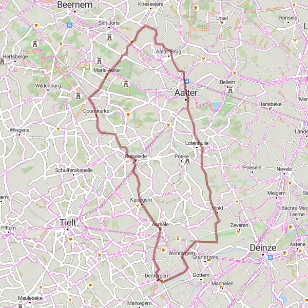 Miniature de la carte de l'inspiration cycliste "Parcours à vélo pittoresque autour de Dentergem" dans la Prov. West-Vlaanderen, Belgium. Générée par le planificateur d'itinéraire cycliste Tarmacs.app