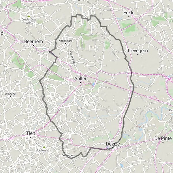 Miniature de la carte de l'inspiration cycliste "Parcours pittoresque de 75 km autour de Dentergem" dans la Prov. West-Vlaanderen, Belgium. Générée par le planificateur d'itinéraire cycliste Tarmacs.app