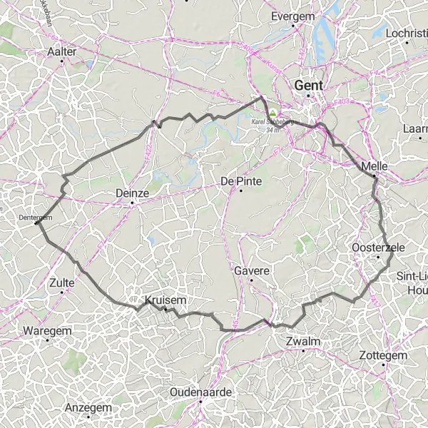 Karten-Miniaturansicht der Radinspiration "Rundfahrt durch Nevele und Karel Sabbeberg" in Prov. West-Vlaanderen, Belgium. Erstellt vom Tarmacs.app-Routenplaner für Radtouren