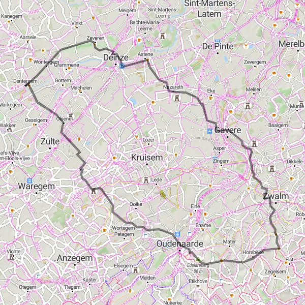 Miniatuurkaart van de fietsinspiratie "Van Dentergem naar Nokere" in Prov. West-Vlaanderen, Belgium. Gemaakt door de Tarmacs.app fietsrouteplanner