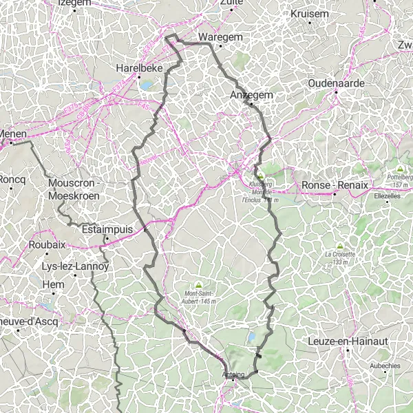 Map miniature of "Hills and Valleys" cycling inspiration in Prov. West-Vlaanderen, Belgium. Generated by Tarmacs.app cycling route planner