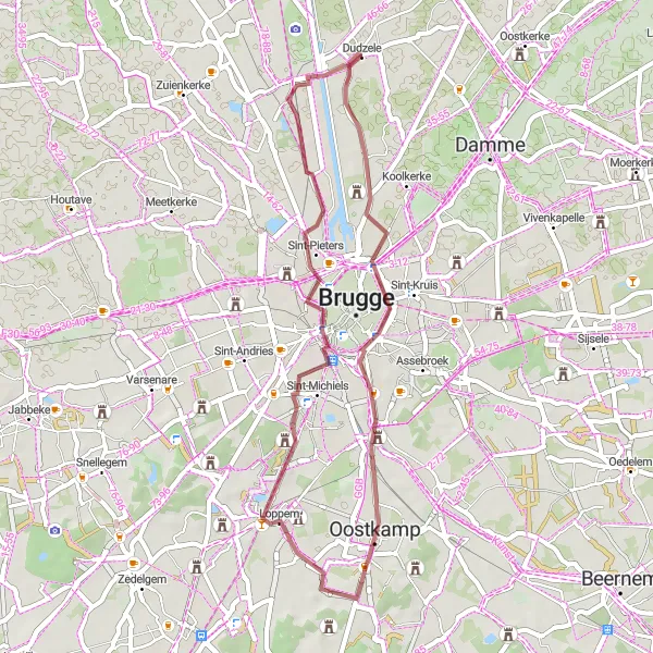 Map miniature of "Loppem Exploration" cycling inspiration in Prov. West-Vlaanderen, Belgium. Generated by Tarmacs.app cycling route planner