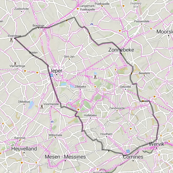 Map miniature of "The Historic Journey" cycling inspiration in Prov. West-Vlaanderen, Belgium. Generated by Tarmacs.app cycling route planner