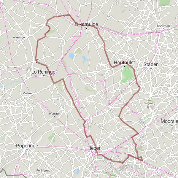 Miniatuurkaart van de fietsinspiratie "Historische Ontdekkingstocht" in Prov. West-Vlaanderen, Belgium. Gemaakt door de Tarmacs.app fietsrouteplanner