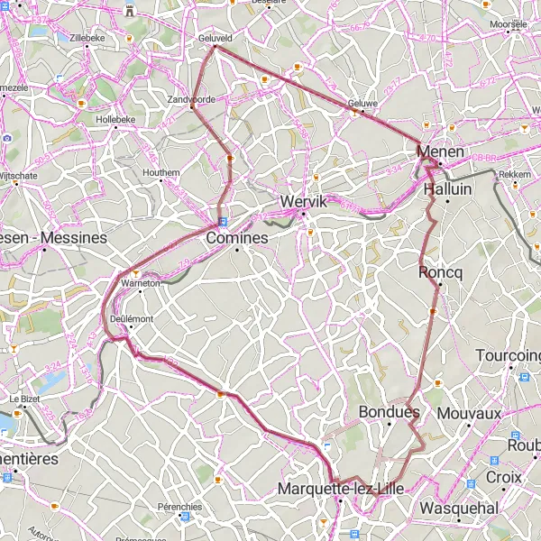 Map miniature of "Gravel Adventure" cycling inspiration in Prov. West-Vlaanderen, Belgium. Generated by Tarmacs.app cycling route planner