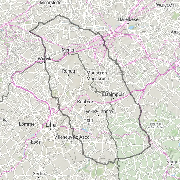 Map miniature of "The Ultimate Challenge" cycling inspiration in Prov. West-Vlaanderen, Belgium. Generated by Tarmacs.app cycling route planner