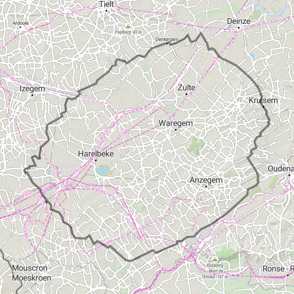 Map miniature of "Lendelede to Avelgem" cycling inspiration in Prov. West-Vlaanderen, Belgium. Generated by Tarmacs.app cycling route planner