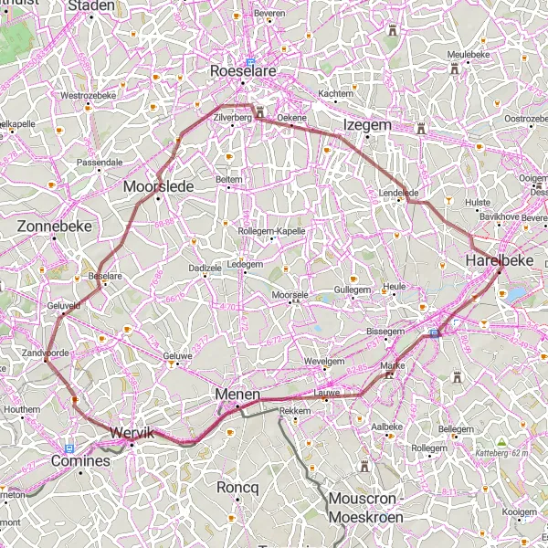 Map miniature of "The Lendelede Loop" cycling inspiration in Prov. West-Vlaanderen, Belgium. Generated by Tarmacs.app cycling route planner