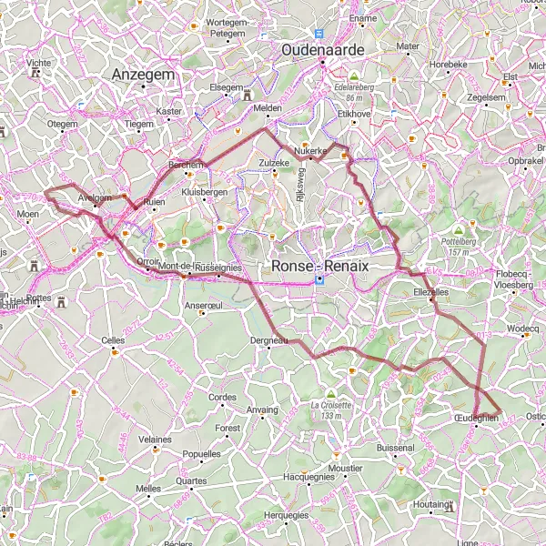 Miniatuurkaart van de fietsinspiratie "Gravelavontuur in West-Vlaanderen" in Prov. West-Vlaanderen, Belgium. Gemaakt door de Tarmacs.app fietsrouteplanner