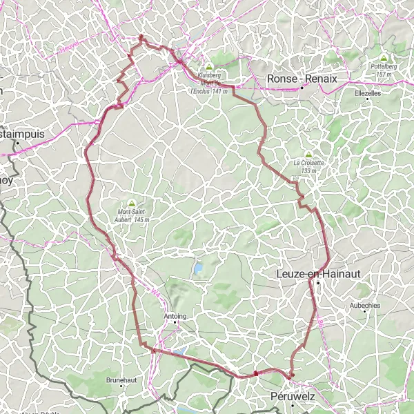 Map miniature of "Serene Gravel Tour to Anvaing and Callenelle" cycling inspiration in Prov. West-Vlaanderen, Belgium. Generated by Tarmacs.app cycling route planner