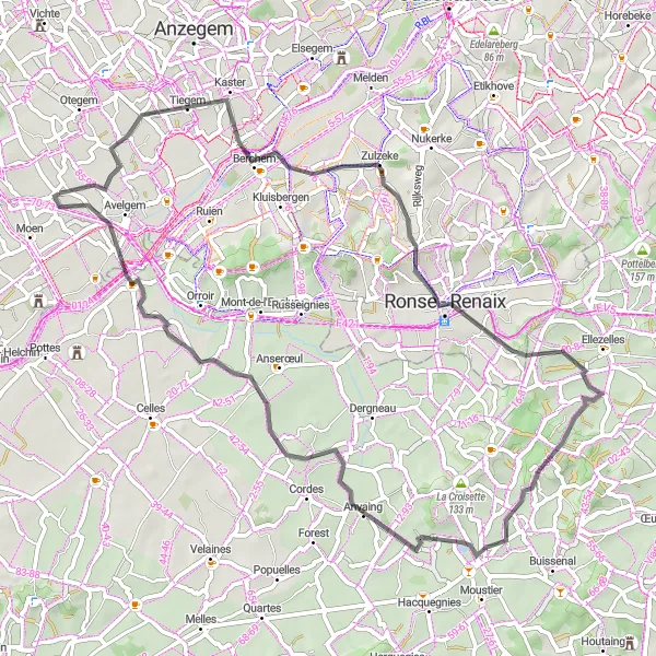 Karten-Miniaturansicht der Radinspiration "Radroute von Tiegem nach Escanaffles" in Prov. West-Vlaanderen, Belgium. Erstellt vom Tarmacs.app-Routenplaner für Radtouren