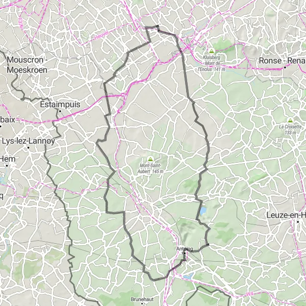 Miniatuurkaart van de fietsinspiratie "Wegroute naar Moen" in Prov. West-Vlaanderen, Belgium. Gemaakt door de Tarmacs.app fietsrouteplanner