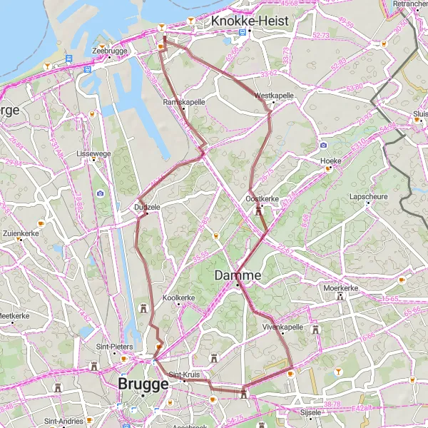 Miniature de la carte de l'inspiration cycliste "Promenade à Dudzele" dans la Prov. West-Vlaanderen, Belgium. Générée par le planificateur d'itinéraire cycliste Tarmacs.app