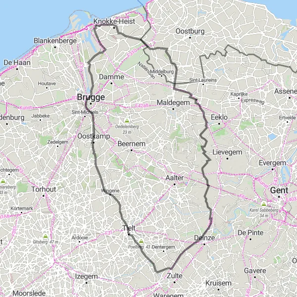 Miniature de la carte de l'inspiration cycliste "Route sur Route autour de Heist" dans la Prov. West-Vlaanderen, Belgium. Générée par le planificateur d'itinéraire cycliste Tarmacs.app