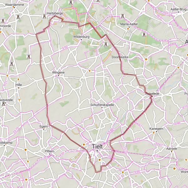 Miniature de la carte de l'inspiration cycliste "L'Essence de la Campagne" dans la Prov. West-Vlaanderen, Belgium. Générée par le planificateur d'itinéraire cycliste Tarmacs.app