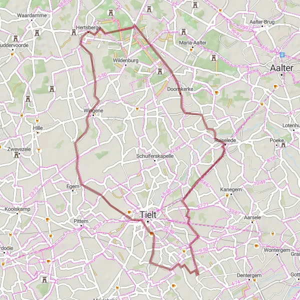 Miniature de la carte de l'inspiration cycliste "La Boucle de Hertsberge" dans la Prov. West-Vlaanderen, Belgium. Générée par le planificateur d'itinéraire cycliste Tarmacs.app