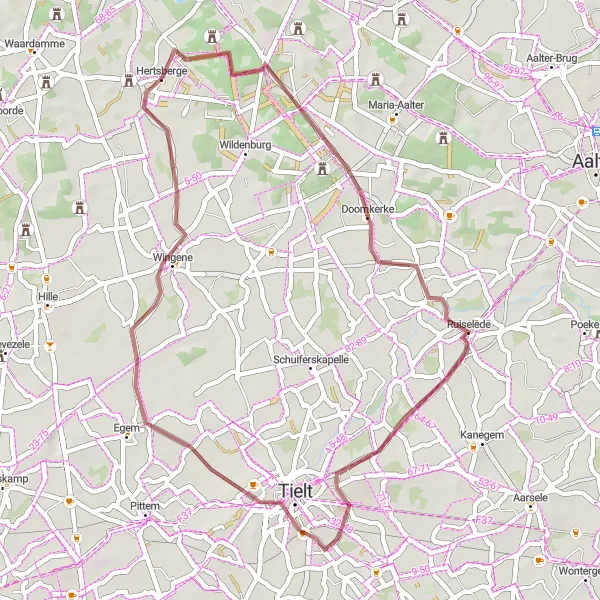 Miniature de la carte de l'inspiration cycliste "La Route des Trois Villages" dans la Prov. West-Vlaanderen, Belgium. Générée par le planificateur d'itinéraire cycliste Tarmacs.app