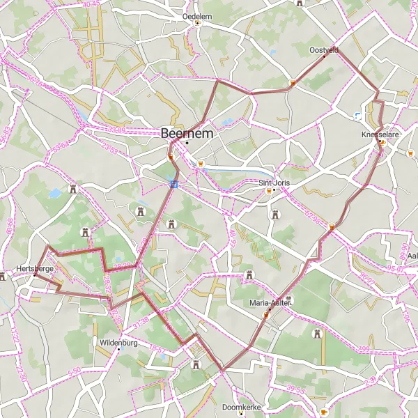 Map miniature of "Gravel Route 3" cycling inspiration in Prov. West-Vlaanderen, Belgium. Generated by Tarmacs.app cycling route planner