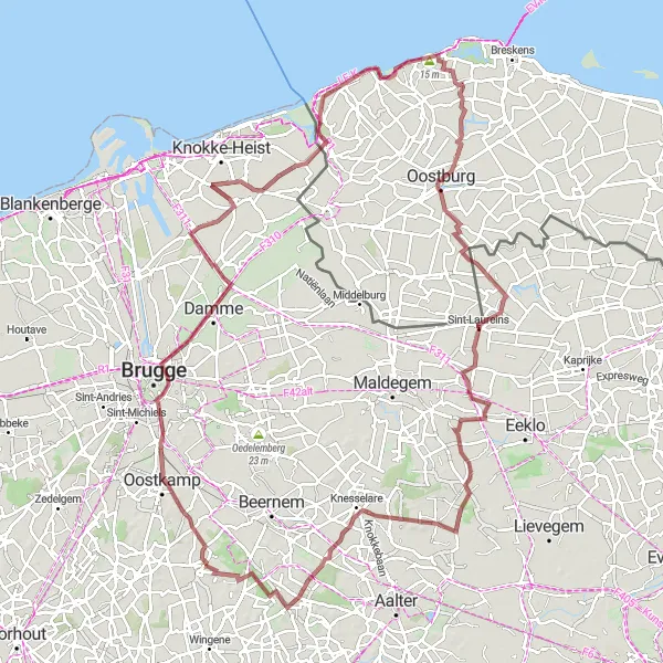 Karten-Miniaturansicht der Radinspiration "Historische Städte und malerische Landschaften" in Prov. West-Vlaanderen, Belgium. Erstellt vom Tarmacs.app-Routenplaner für Radtouren