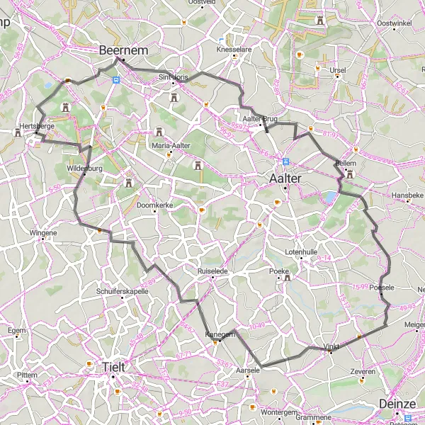 Map miniature of "Scenic Tour around Hertsberge" cycling inspiration in Prov. West-Vlaanderen, Belgium. Generated by Tarmacs.app cycling route planner