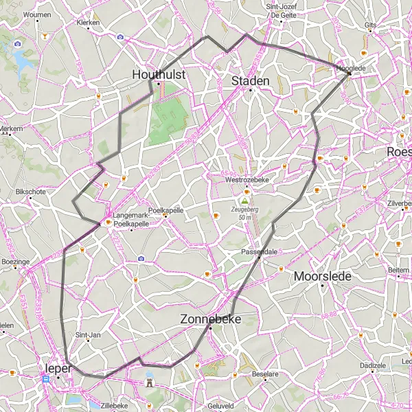 Map miniature of "Staden Loop" cycling inspiration in Prov. West-Vlaanderen, Belgium. Generated by Tarmacs.app cycling route planner