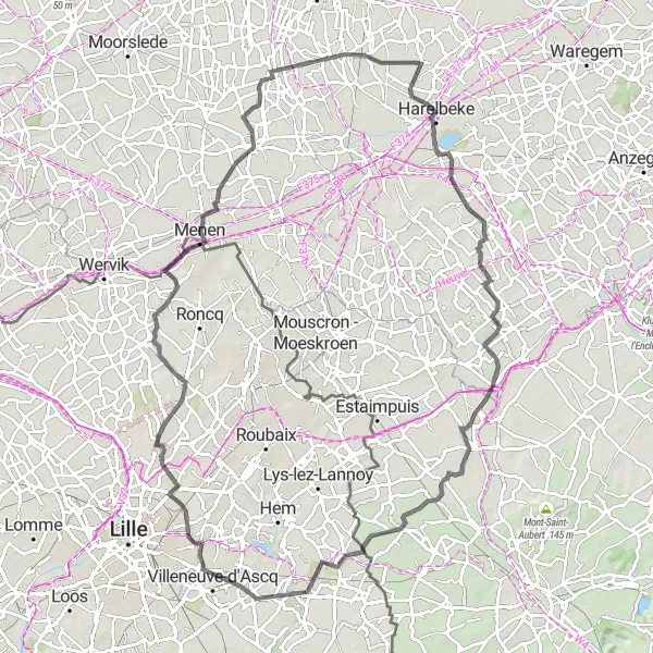 Map miniature of "Exploring Zwevegem and its surroundings" cycling inspiration in Prov. West-Vlaanderen, Belgium. Generated by Tarmacs.app cycling route planner