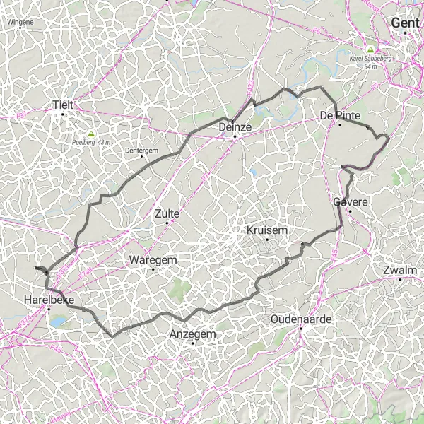 Map miniature of "The beautiful landscapes of West-Vlaanderen" cycling inspiration in Prov. West-Vlaanderen, Belgium. Generated by Tarmacs.app cycling route planner