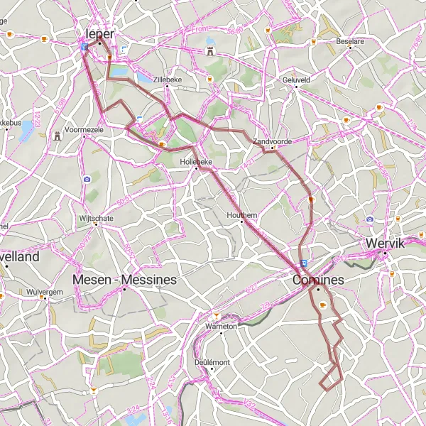 Map miniature of "Scenic Gravel Ride to Houthem" cycling inspiration in Prov. West-Vlaanderen, Belgium. Generated by Tarmacs.app cycling route planner