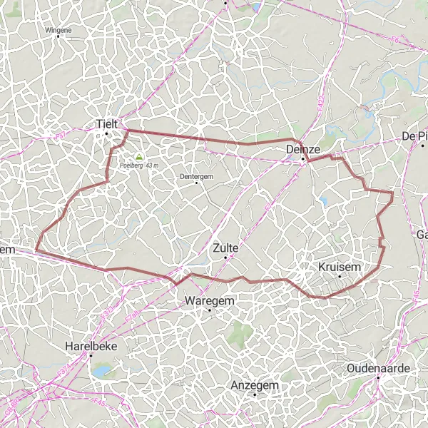 Miniatuurkaart van de fietsinspiratie "Meulebeke naar Sint-Baafs-Vijve Gravelrit" in Prov. West-Vlaanderen, Belgium. Gemaakt door de Tarmacs.app fietsrouteplanner