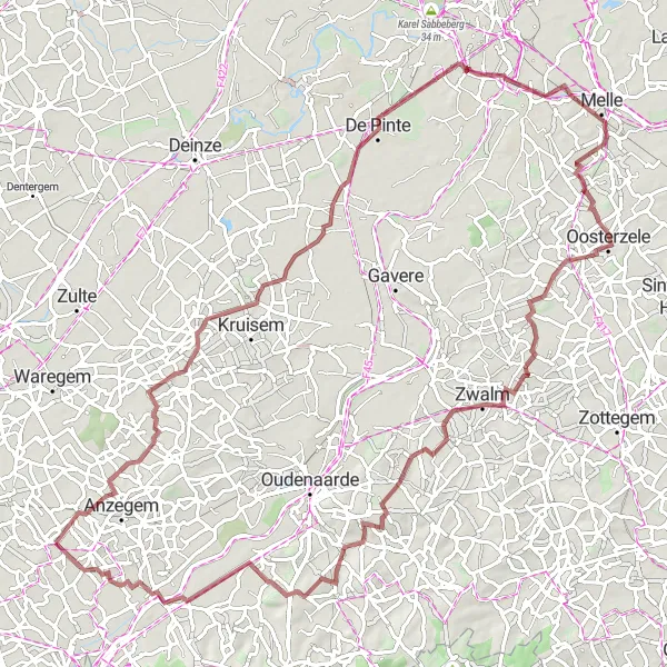 Karten-Miniaturansicht der Radinspiration "Abenteuerliche Runde über Anzegem und Zwalm" in Prov. West-Vlaanderen, Belgium. Erstellt vom Tarmacs.app-Routenplaner für Radtouren