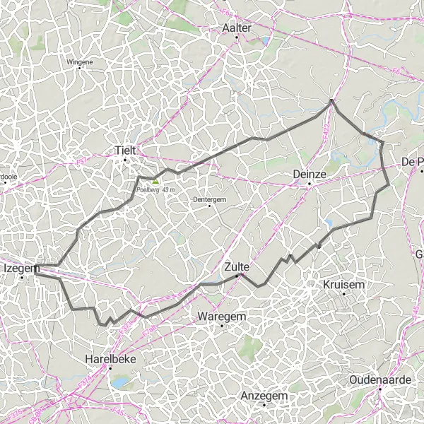 Miniatuurkaart van de fietsinspiratie "Wegroute van Izegem naar Emelgem en terug" in Prov. West-Vlaanderen, Belgium. Gemaakt door de Tarmacs.app fietsrouteplanner