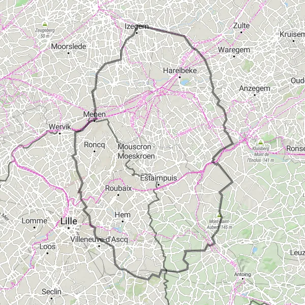 Karten-Miniaturansicht der Radinspiration "Rundfahrt von Izegem nach Tournai und Marcq-en-Barœul" in Prov. West-Vlaanderen, Belgium. Erstellt vom Tarmacs.app-Routenplaner für Radtouren