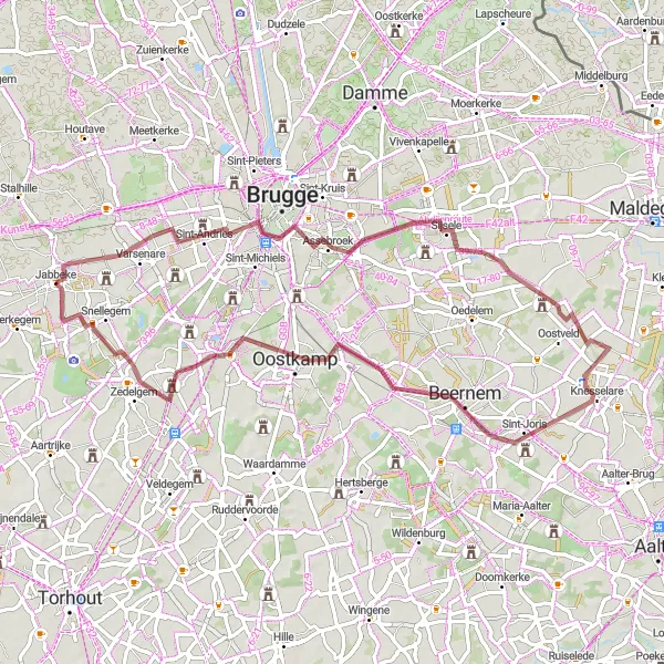 Karten-Miniaturansicht der Radinspiration "Gravelroute Jabbeke - Sijsele - Loppem" in Prov. West-Vlaanderen, Belgium. Erstellt vom Tarmacs.app-Routenplaner für Radtouren
