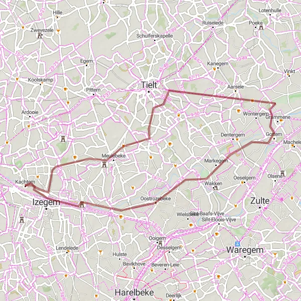 Map miniature of "The Gravel Adventure" cycling inspiration in Prov. West-Vlaanderen, Belgium. Generated by Tarmacs.app cycling route planner