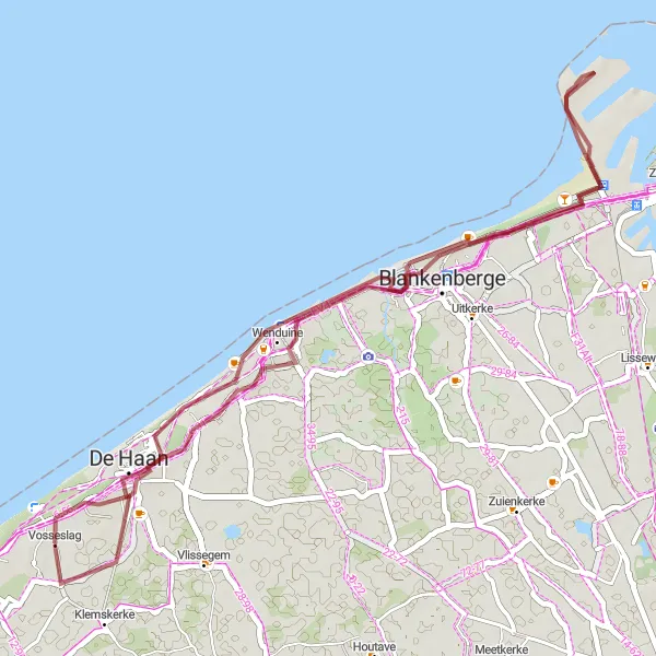 Miniatuurkaart van de fietsinspiratie "Historische route naar De Haan" in Prov. West-Vlaanderen, Belgium. Gemaakt door de Tarmacs.app fietsrouteplanner