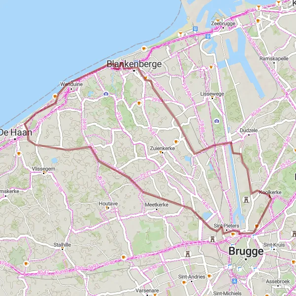 Miniatuurkaart van de fietsinspiratie "Ontdek de verborgen parels van West-Vlaanderen" in Prov. West-Vlaanderen, Belgium. Gemaakt door de Tarmacs.app fietsrouteplanner