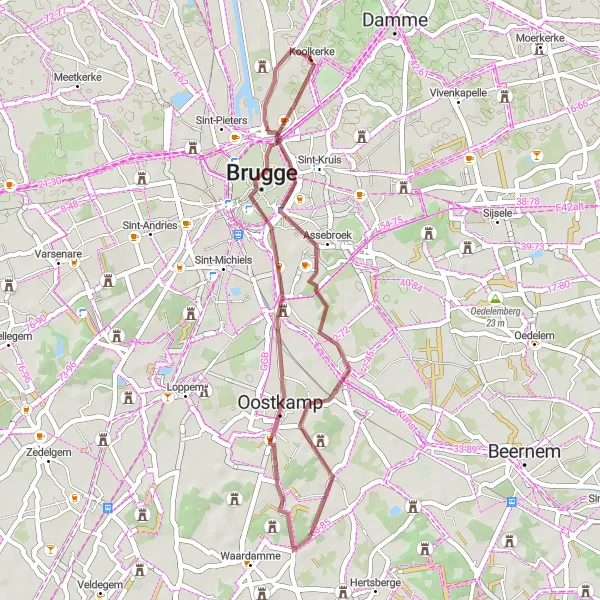 Map miniature of "Short and Scenic Gravel Loop" cycling inspiration in Prov. West-Vlaanderen, Belgium. Generated by Tarmacs.app cycling route planner