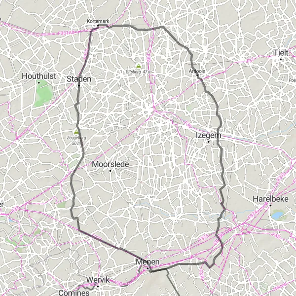 Map miniature of "The Countryside Explorer" cycling inspiration in Prov. West-Vlaanderen, Belgium. Generated by Tarmacs.app cycling route planner