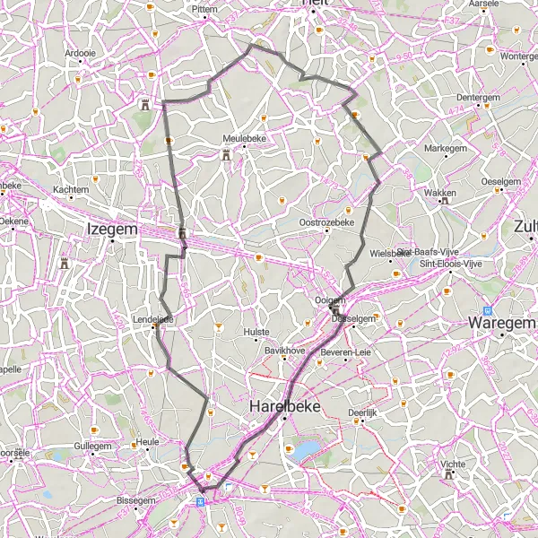 Karten-Miniaturansicht der Radinspiration "Schloss-Route von Kortrijk" in Prov. West-Vlaanderen, Belgium. Erstellt vom Tarmacs.app-Routenplaner für Radtouren