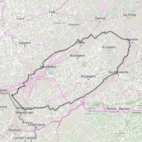 Map miniature of "The Enchanting Leie River Loop" cycling inspiration in Prov. West-Vlaanderen, Belgium. Generated by Tarmacs.app cycling route planner