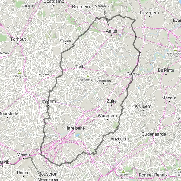 Karten-Miniaturansicht der Radinspiration "Historische Radtour durch Wevelgem und Deinze" in Prov. West-Vlaanderen, Belgium. Erstellt vom Tarmacs.app-Routenplaner für Radtouren