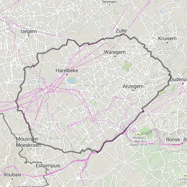 Miniature de la carte de l'inspiration cycliste "Parcours vallonné autour de Waregem" dans la Prov. West-Vlaanderen, Belgium. Générée par le planificateur d'itinéraire cycliste Tarmacs.app