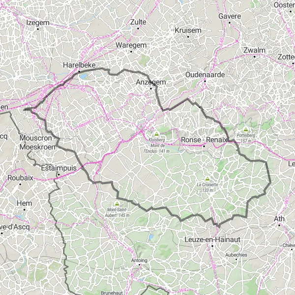 Map miniature of "La Coutonnière and the Flemish Ardennes" cycling inspiration in Prov. West-Vlaanderen, Belgium. Generated by Tarmacs.app cycling route planner