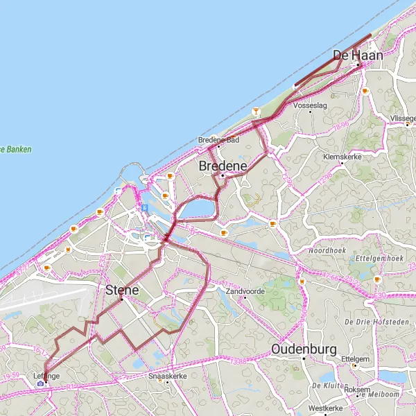 Miniatuurkaart van de fietsinspiratie "Groenhagemolen en Kustverkenning" in Prov. West-Vlaanderen, Belgium. Gemaakt door de Tarmacs.app fietsrouteplanner