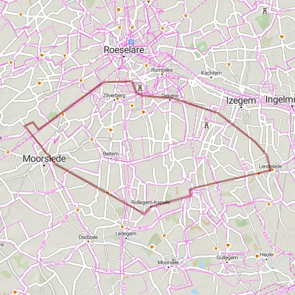 Karten-Miniaturansicht der Radinspiration "Rundfahrt um Moorslede" in Prov. West-Vlaanderen, Belgium. Erstellt vom Tarmacs.app-Routenplaner für Radtouren