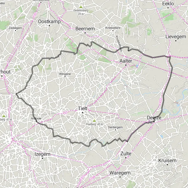 Karten-Miniaturansicht der Radinspiration "Auf den Spuren von Hertsberge nach Ardooie" in Prov. West-Vlaanderen, Belgium. Erstellt vom Tarmacs.app-Routenplaner für Radtouren