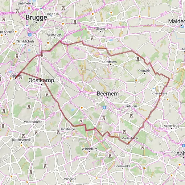 Karten-Miniaturansicht der Radinspiration "Loppem nach Kasteel Macieberg Radtour" in Prov. West-Vlaanderen, Belgium. Erstellt vom Tarmacs.app-Routenplaner für Radtouren