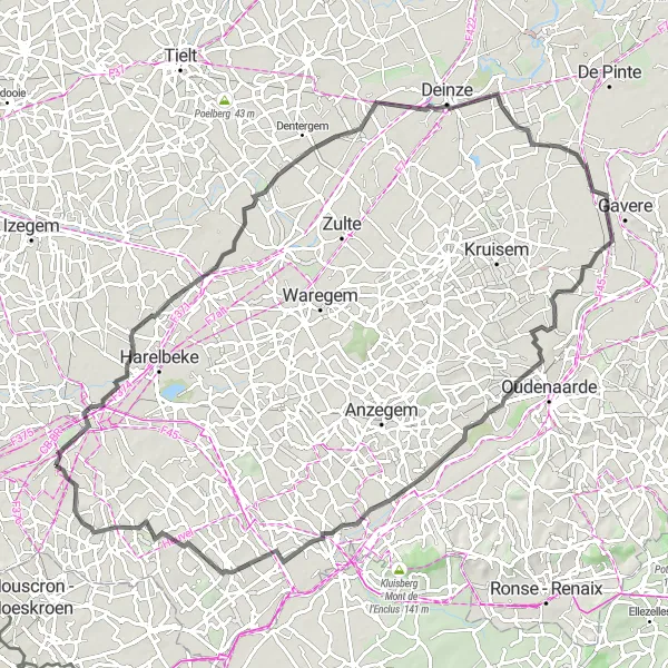 Miniatuurkaart van de fietsinspiratie "Rondje langs de Leie en door de Vlaamse Ardennen" in Prov. West-Vlaanderen, Belgium. Gemaakt door de Tarmacs.app fietsrouteplanner