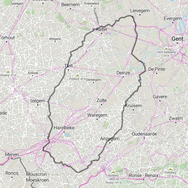 Miniature de la carte de l'inspiration cycliste "Leie et plus" dans la Prov. West-Vlaanderen, Belgium. Générée par le planificateur d'itinéraire cycliste Tarmacs.app