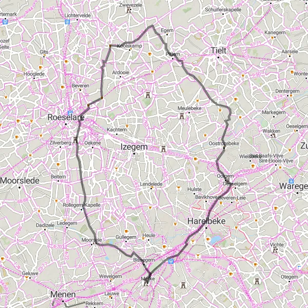 Miniature de la carte de l'inspiration cycliste "Au fil de la Leie" dans la Prov. West-Vlaanderen, Belgium. Générée par le planificateur d'itinéraire cycliste Tarmacs.app